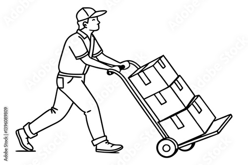 parcel delivery worker with hand truck full of packages