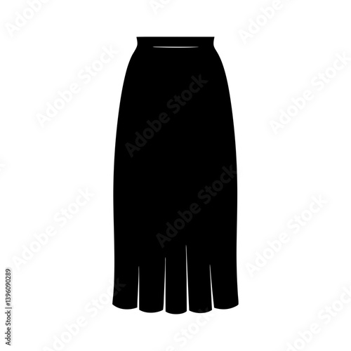 Black Long Pleated Midi Skirt Fashion Illustration Design Template