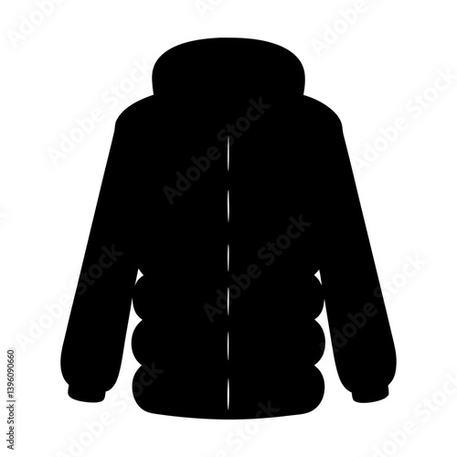 Black Puffer Jacket Icon Winter Fashion Apparel Silhouette Graphic Design Element