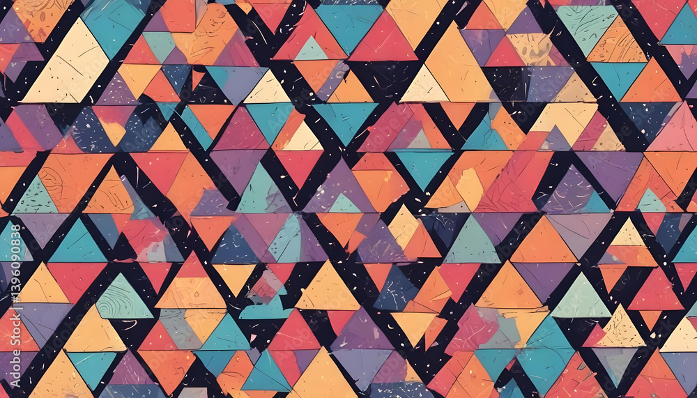 Fototapeta premium A stunning visual of a kaleidoscope of colorful, textured triangles forming a geometric pattern.