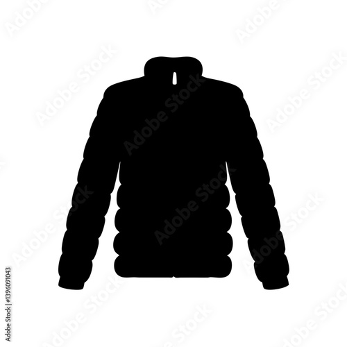 Black Puffer Jacket Icon Winter Clothing Apparel Fashion Design Element