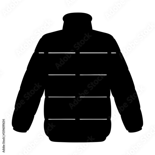 Black Puffer Jacket Silhouette Illustration for Fashion Design or Apparel Catalog