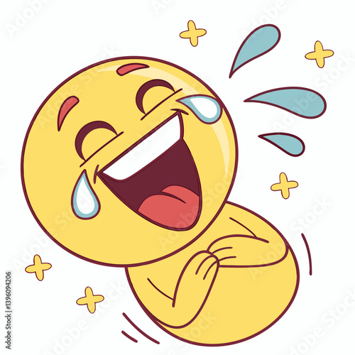 Cute yellow emoji bursting with laughter holding its belly