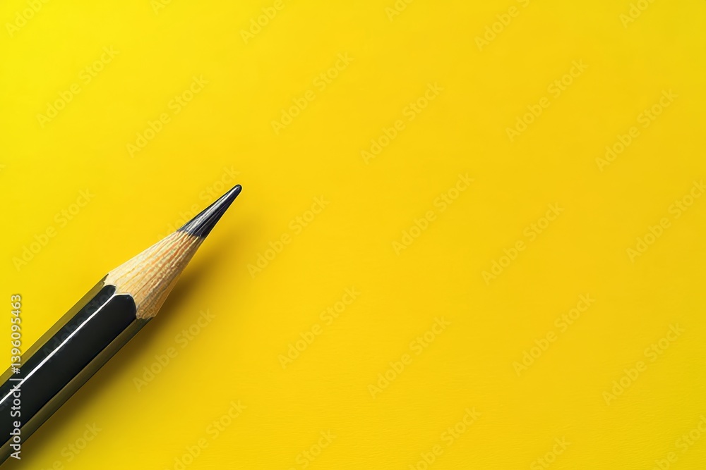 Black pencil on yellow background with ample copy space for advertising and web design use Black pencil on yellow background with ample copy space for advertising and web design use