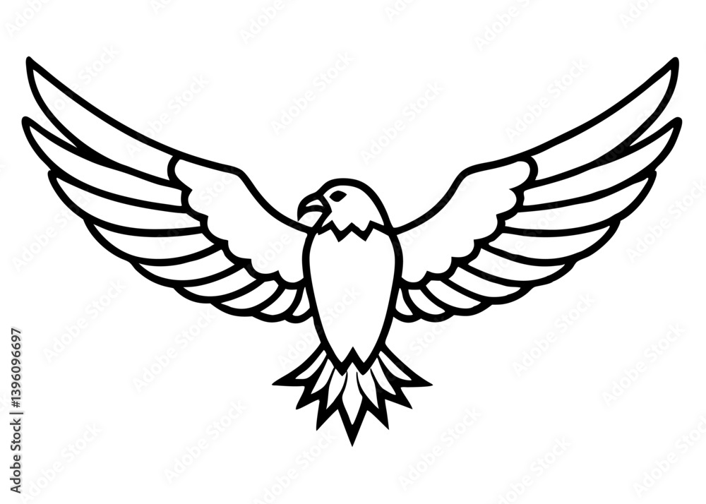 Obraz premium Soaring Freedom: A simplified illustration of an eagle, its wings outstretched, symbolizing power, freedom, and majesty. Ideal for conveying strength and aspiration.