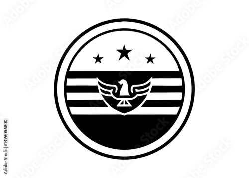 Police Badge Design: A clean, symmetrical police badge in a minimalist monochrome style, featuring an eagle emblem within a star-studded circular border.