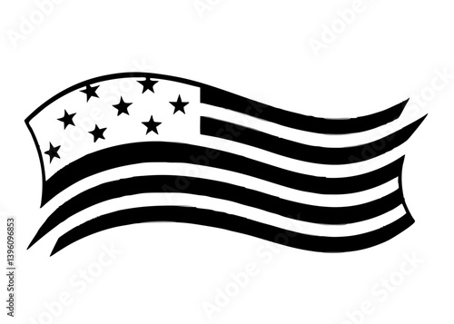 American Flag's Emblematic Undulation: A bold and stylized illustration of the American flag, its stars and stripes undulating gracefully, symbolizing freedom and national pride.