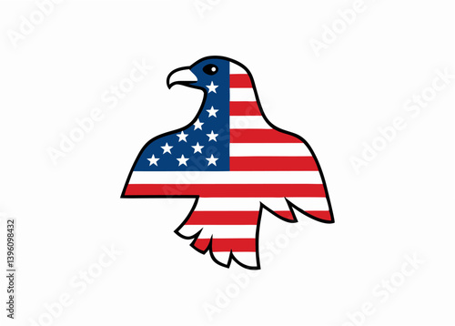 Patriotic Symbolism: An iconic rendering of a majestic eagle, its silhouette intricately infused with the vibrant colors and patterns of the American flag, symbolizing freedom and national pride.