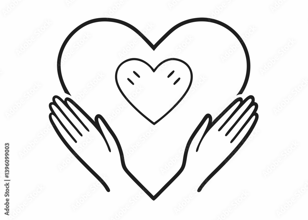Embracing Heartfelt: A gentle illustration of two hands tenderly cradling a heart, symbolizing care, love, compassion, and emotional support. Embracing Heartfelt: A gentle illustration of two hands tenderly cradling a heart, symbolizing care, love, compassion, and emotional support.
