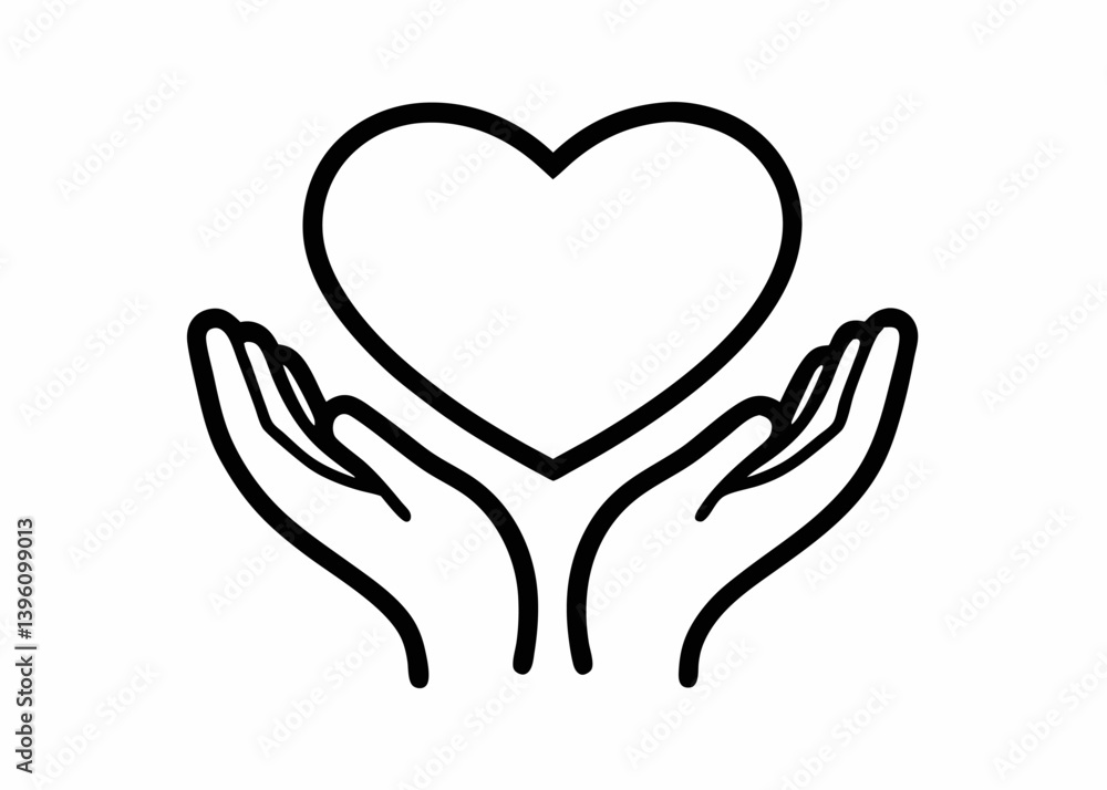 Heart in the Hands: A simple yet powerful illustration features a delicate heart cradled gently in two outstretched hands, symbolizing care and compassion, perfect for themes of love, kindness. Heart in the Hands: A simple yet powerful illustration features a delicate heart cradled gently in two outstretched hands, symbolizing care and compassion, perfect for themes of love, kindness.