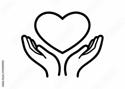 Heart in the Hands: A simple yet powerful illustration features a delicate heart cradled gently in two outstretched hands, symbolizing care and compassion, perfect for themes of love, kindness.