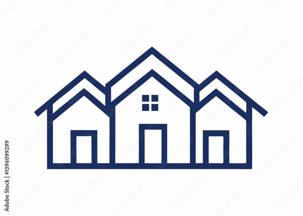 House Cluster: Simple architectural outline, a neat row of houses, symbolizing community and home. House Cluster: Simple architectural outline, a neat row of houses, symbolizing community and home.