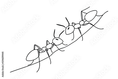 Ant Illustration Featuring Two Ants On A Branch Isolated On White Background