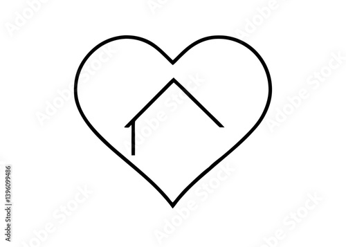 Love of Home: The simple yet elegant illustration of a heart, inside which sits a stylized representation of a house, conveys the message of love for home and the importance of belonging.
