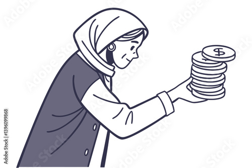 Person Carrying a Stack of Coins