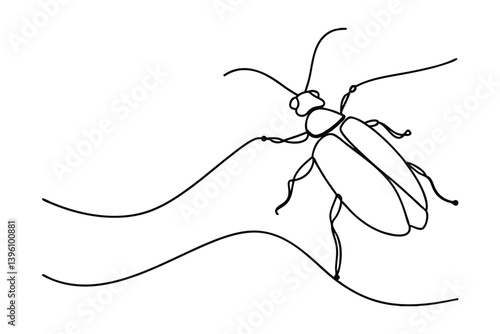 Continuous Line Drawing Of A Bug Climbing A Plant Minimalist Design