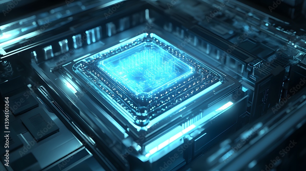Futuristic Computer Processor: A high-tech marvel of modern computing, showcasing a close-up view of a detailed and intricate computer processor, radiating with a cool blue glow. Futuristic Computer Processor: A high-tech marvel of modern computing, showcasing a close-up view of a detailed and intricate computer processor, radiating with a cool blue glow.