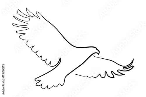 Minimalist Line Art Of Eagle In Flight Black Outline On White Background