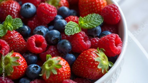 Enjoy a colorful mix of fresh strawberries, raspberries, and blueberries.