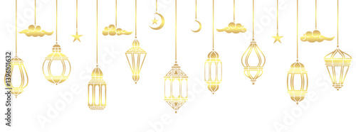 Vector illustration of Islamic lanterns hanging for Islamic New Year and Eid al-Adha celebrations