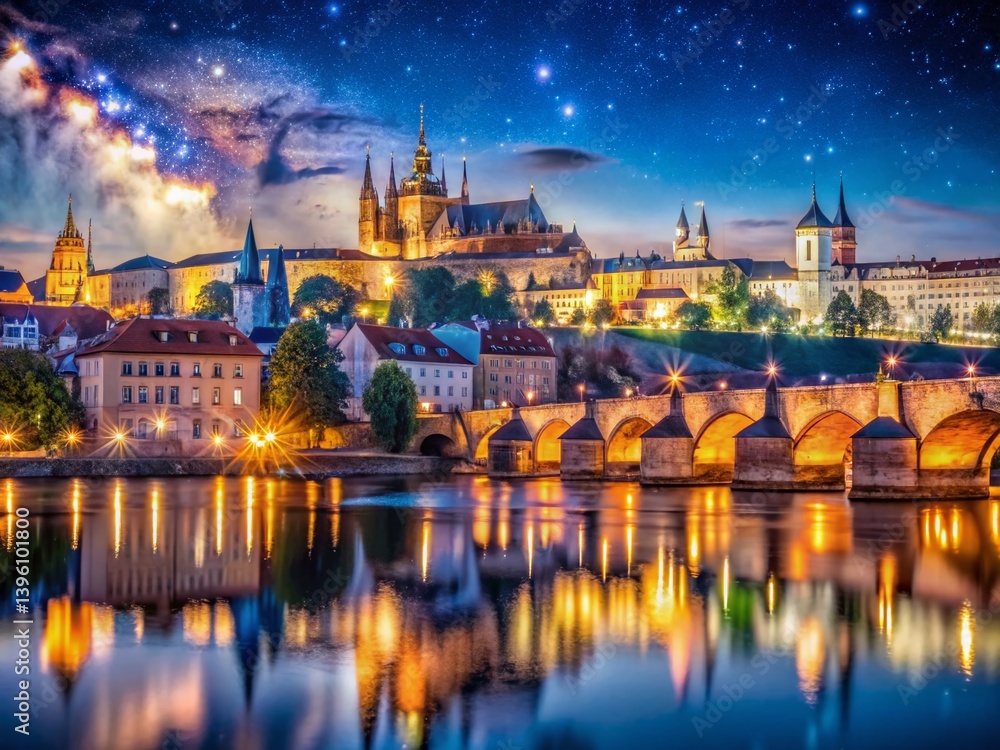 Fototapeta premium Majestic Prague Castle & Charles Bridge Night View - Illuminated Cityscape