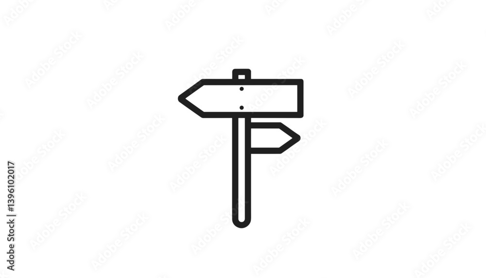 Directional signpost illustration in black and white on clear background Directional signpost illustration in black and white on clear background