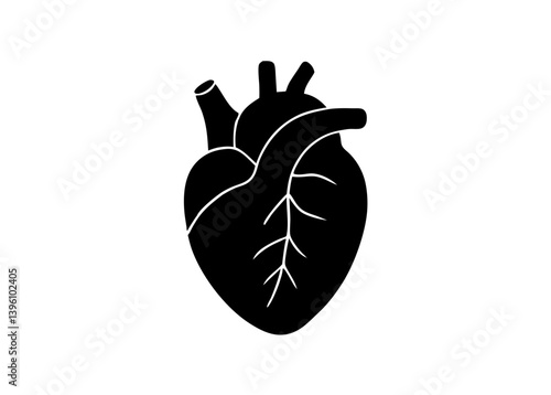 Anatomical Heart Silhouette: A bold, graphic silhouette of a human heart, symbolizing life, vitality, and the core of human anatomy.