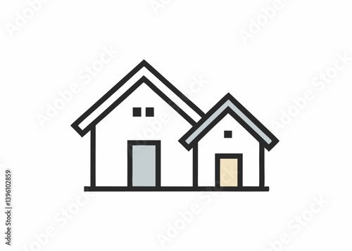 Simple Houses Icon: A minimalist icon depicts two houses side-by-side, one larger than the other, symbolizing family, home, or property in a simple design.