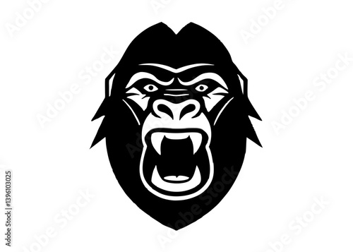 Primal Majesty: A bold, silhouette portrayal of a formidable gorilla's face, epitomizing raw power and untamed wilderness.