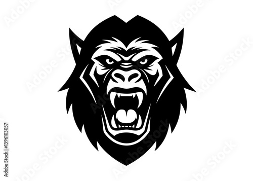 Unleashed Intensity: A commanding illustration of a powerful ape face, rendered in striking black and white, exuding primal fury and dominance. 