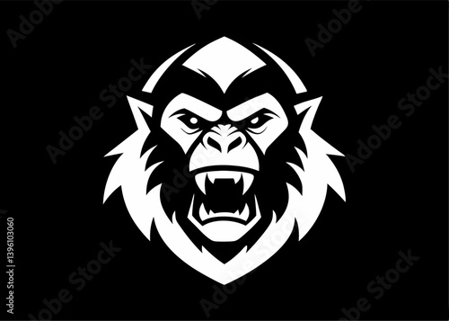 Intense Gorilla Silhouette: A striking black and white illustration of a gorilla's head, exuding a fierce intensity. The bold lines and stark contrast of the art create a captivating design.