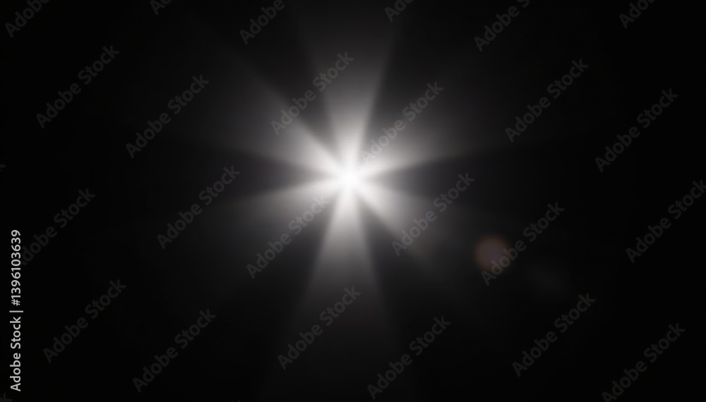 Obraz premium Bright white sun flare, isolated on black background , photography, spot, black