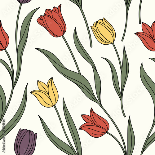 Stylish seamless tulip pattern with unique colors on light background for creative designs 