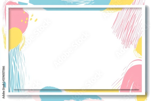 Obraz na płótnie Colorful memphis style frame with shapes and text space in pastel palette and minimalist design w salonie