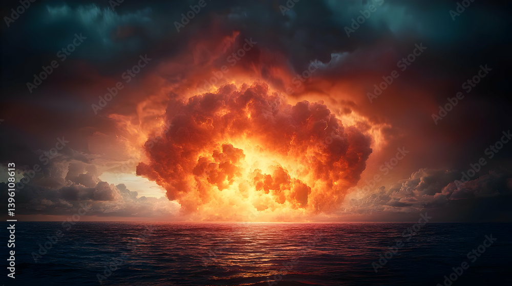 Naklejka premium Fiery Storm Over The Sea