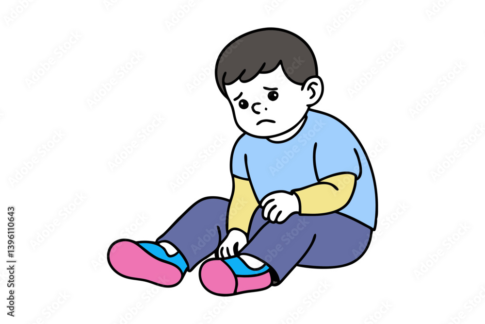 Toddler Boy in Distress Sitting on Floor Toddler Boy in Distress Sitting on Floor