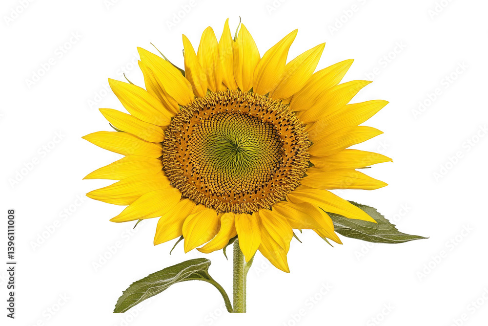 Naklejka premium Vibrant sunflower with bright yellow petals and intricate seed center.