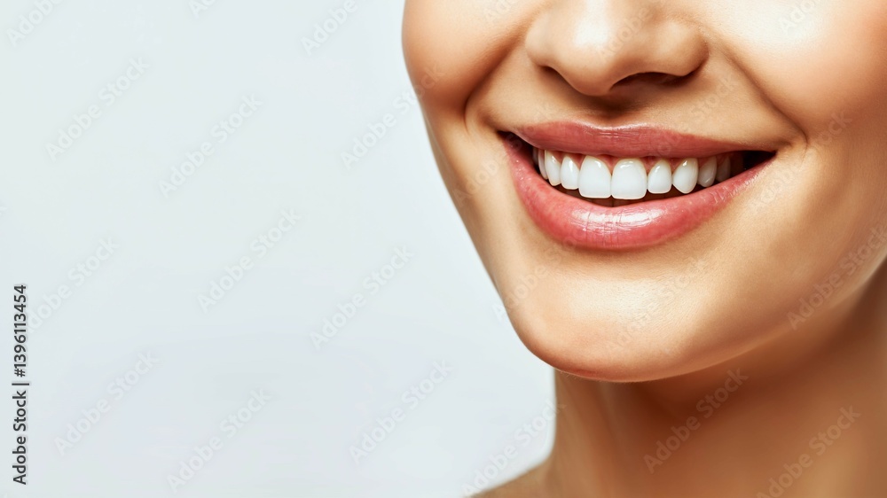 Obraz premium Bright and healthy smile of a woman showcasing dental care and confidence