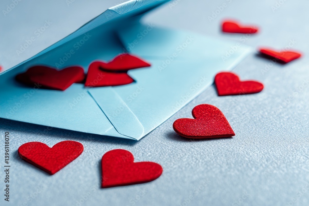Red hearts in an envelope on blue background a symbol of love for valentine s day celebration Red hearts in an envelope on blue background a symbol of love for valentine s day celebration