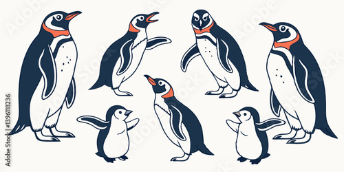 Cute Penguin Family Vector Illustration Adorable Baby & Adult Penguins Wildlife Animal Art Penguin Drawing Bird Illustration Simple Style Clean Background Vector Graphic