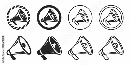 Vector Black and White Megaphone Loudspeaker Bullhorn Icons Graphic Set Circle Filled Outline Styles