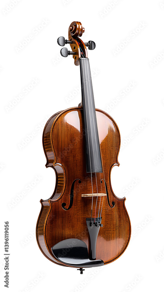 Fototapeta premium An antique wooden violin, a classic instrument ready for a musical performance against a white background.