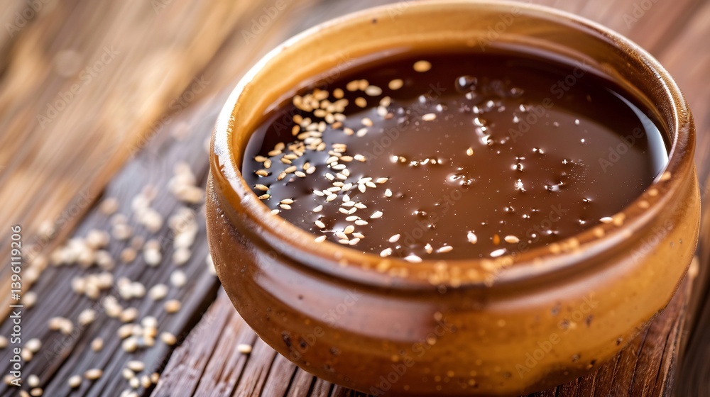 Classic soy ginger dipping sauce a Japanese ceramic dish glossy and umami rich served with dumplings and sesame seeds Classic soy ginger dipping sauce a Japanese ceramic dish glossy and umami rich served with dumplings and sesame seeds