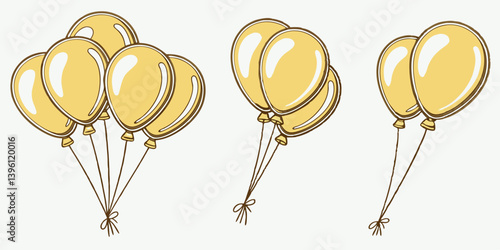 Cartoon Yellow Balloons Bunch Illustration Festive Party Decoration Graphic Design Elements for Birthday Celebrations, Kids Parties, Baby Showers, Wedding and Anniversary Events