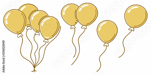 Cartoon Yellow Balloons Bunch Illustration - Party Birthday Decoration Clipart - Celebration Event Image