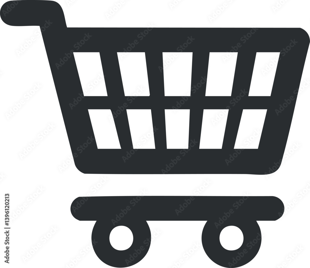 A simple black shopping cart icon representing online shopping and retail services.