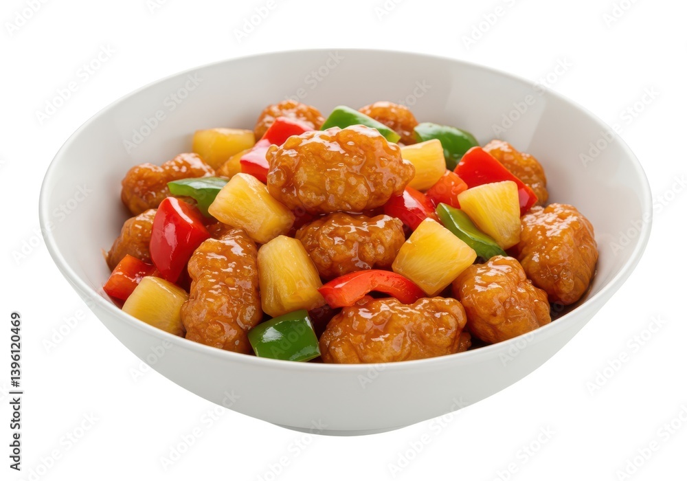 Delicious bowl of sweet and sour cuisine asian food recipe isolated on white background Delicious bowl of sweet and sour cuisine asian food recipe isolated on white background