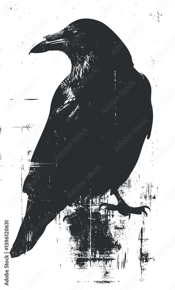 Obraz premium A striking silhouette of a raven, showcasing its detailed features against a textured background.