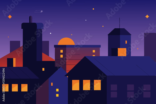 Wallpaper Mural night city with moon Torontodigital.ca