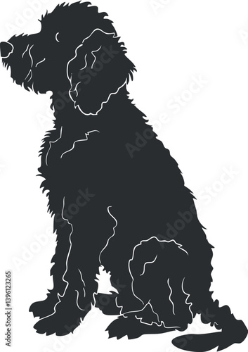 A silhouette of a seated dog, showcasing its profile in a playful and adorable manner.
